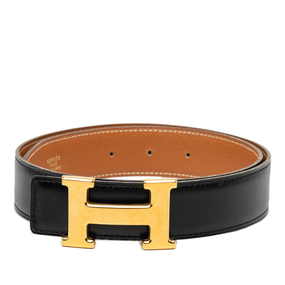 Pre-Loved Hermes Box Calf and Courchevel Constance H Reversible Belt